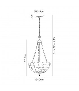 3 Light Uplighter Ceiling Pendant E27 With 40cm Tiffany Shade, Beige, Clear Crystal, Aged Antique Brass - 2