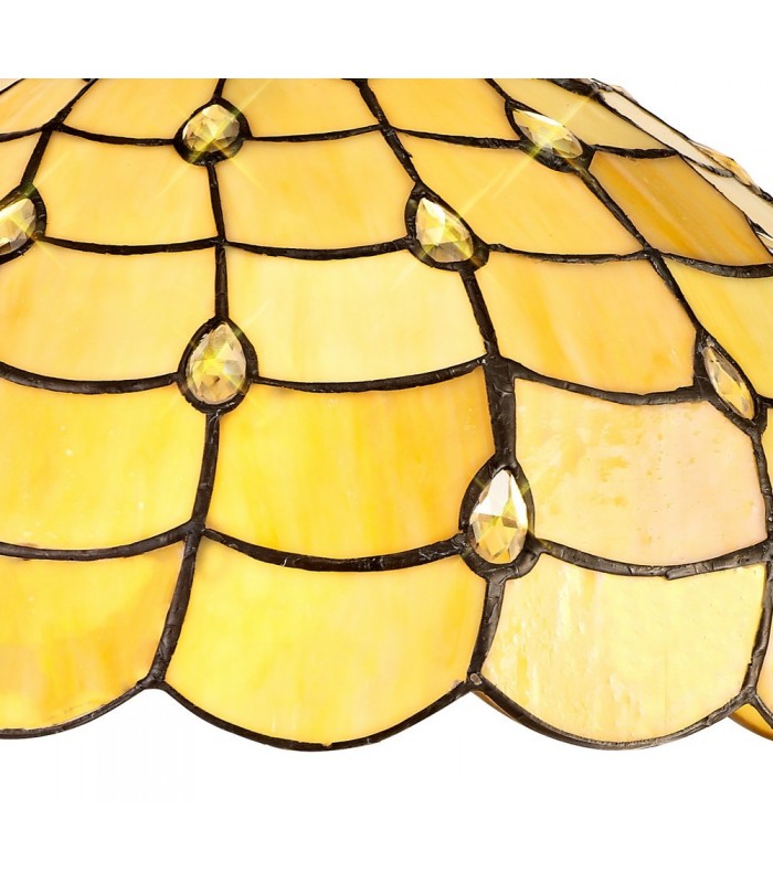 3 Light Uplighter Ceiling Pendant E27 With 40cm Tiffany Shade, Beige, Clear Crystal, Aged Antique Brass - 4