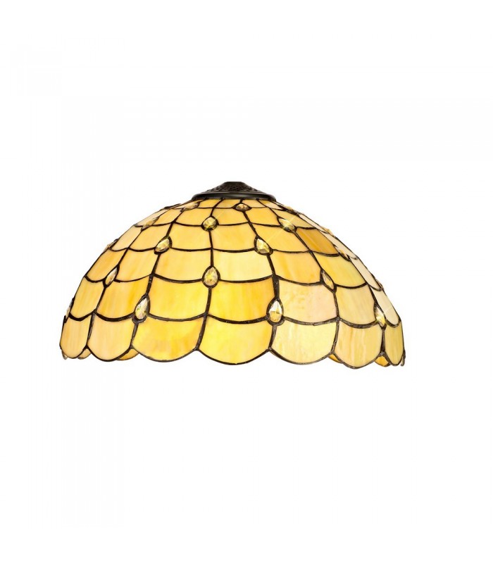3 Light Uplighter Ceiling Pendant E27 With 40cm Tiffany Shade, Beige, Clear Crystal, Aged Antique Brass - 6