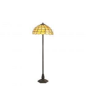 2 Light Octagonal Floor Lamp E27 With 40cm Tiffany Shade, Beige, Clear Crystal, Aged Antique Brass - 1