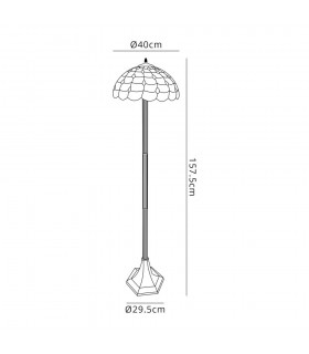 2 Light Octagonal Floor Lamp E27 With 40cm Tiffany Shade, Beige, Clear Crystal, Aged Antique Brass - 2