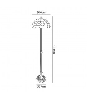 2 Light Leaf Design Floor Lamp E27 With 40cm Tiffany Shade, Beige, Clear Crystal, Aged Antique Brass - 2