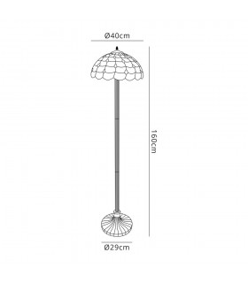 2 Light Stepped Design Floor Lamp E27 With 40cm Tiffany Shade, Beige, Clear Crystal, Aged Antique Brass - 2