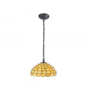 1 Light Downlighter Ceiling Pendant E27 With 50cm Tiffany Shade, Beige, Clear Crystal, Aged Antique Brass - 1