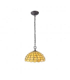 2 Light Downlighter Ceiling Pendant E27 With 50cm Tiffany Shade, Beige, Clear Crystal, Aged Antique Brass - 1