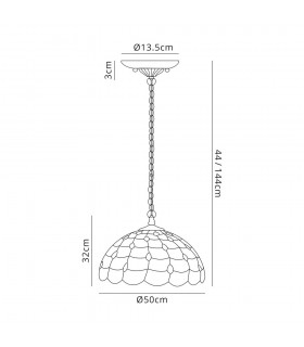 2 Light Downlighter Ceiling Pendant E27 With 50cm Tiffany Shade, Beige, Clear Crystal, Aged Antique Brass - 2