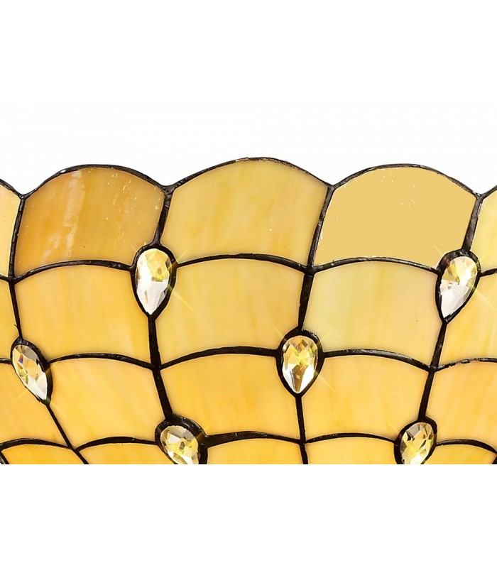 2 Light Downlighter Ceiling Pendant E27 With 50cm Tiffany Shade, Beige, Clear Crystal, Aged Antique Brass - 4