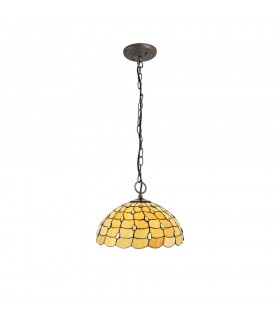 3 Light Downlighter Ceiling Pendant E27 With 50cm Tiffany Shade, Beige, Clear Crystal, Aged Antique Brass - 1