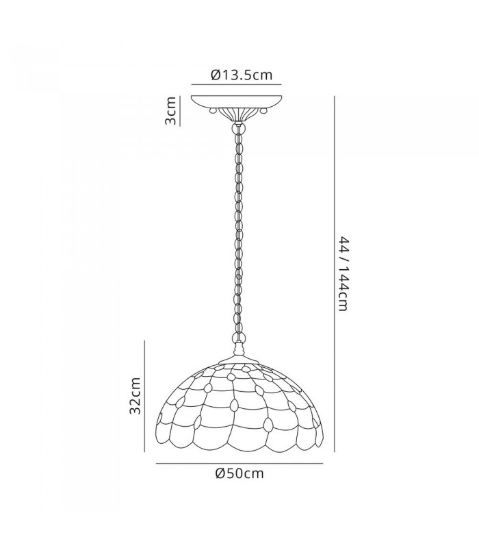 3 Light Downlighter Ceiling Pendant E27 With 50cm Tiffany Shade, Beige, Clear Crystal, Aged Antique Brass - 2