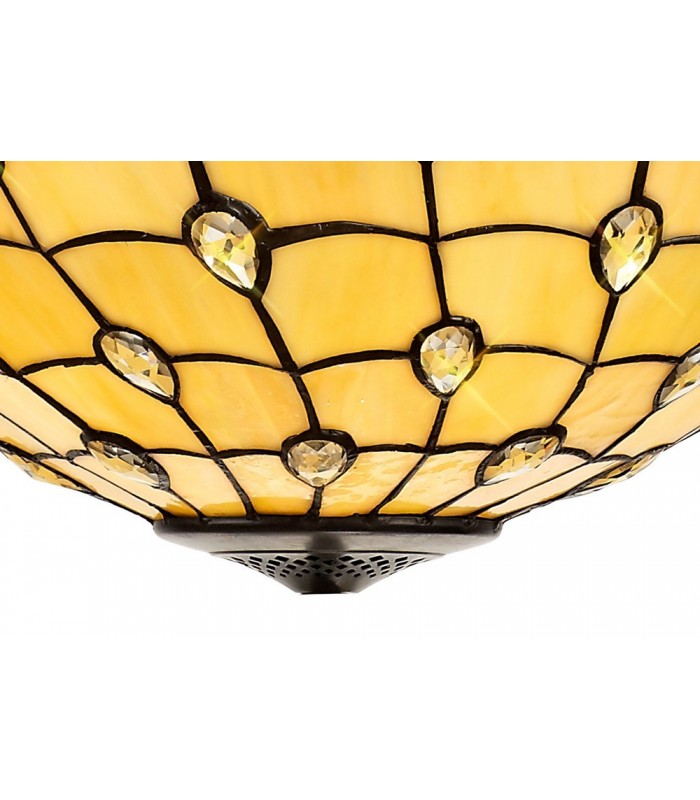 3 Light Uplighter Ceiling Pendant E27 With 50cm Tiffany Shade, Beige, Clear Crystal, Aged Antique Brass - 3