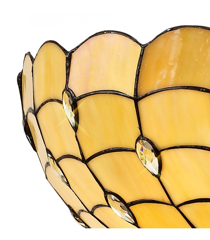 3 Light Uplighter Ceiling Pendant E27 With 50cm Tiffany Shade, Beige, Clear Crystal, Aged Antique Brass - 5