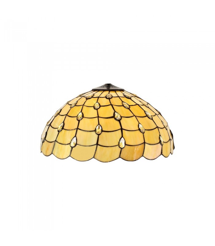 3 Light Uplighter Ceiling Pendant E27 With 50cm Tiffany Shade, Beige, Clear Crystal, Aged Antique Brass - 6