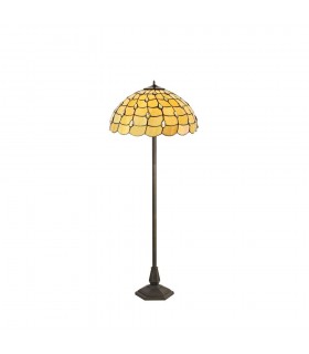 2 Light Octagonal Floor Lamp E27 With 50cm Tiffany Shade, Beige, Clear Crystal, Aged Antique Brass - 1
