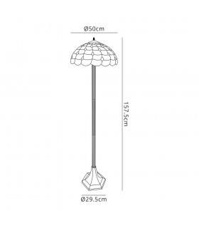 2 Light Octagonal Floor Lamp E27 With 50cm Tiffany Shade, Beige, Clear Crystal, Aged Antique Brass - 2