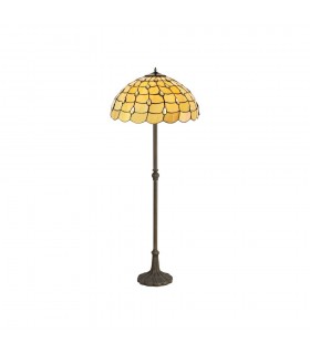 2 Light Leaf Design Floor Lamp E27 With 50cm Tiffany Shade, Beige, Clear Crystal, Aged Antique Brass - 1