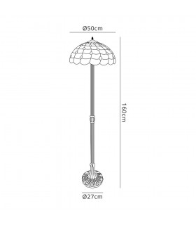 2 Light Leaf Design Floor Lamp E27 With 50cm Tiffany Shade, Beige, Clear Crystal, Aged Antique Brass - 2