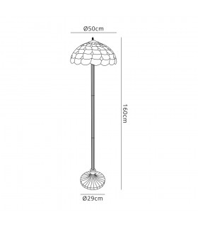 2 Light Stepped Design Floor Lamp E27 With 50cm Tiffany Shade, Beige, Clear Crystal, Aged Antique Brass - 2