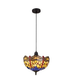 1 Light Uplighter Ceiling Pendant E27 With 30cm Tiffany Shade, Blue, Orange, Crystal, Black - 1