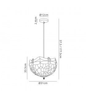 1 Light Uplighter Ceiling Pendant E27 With 30cm Tiffany Shade, Blue, Orange, Crystal, Black - 2