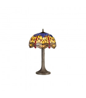 1 Light Tree Like Table Lamp E27 With 30cm Tiffany Shade, Blue, Orange, Crystal, Aged Antique Brass - 1