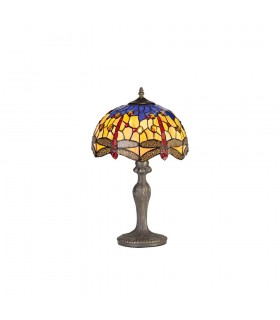 1 Light Curved Table Lamp E27 With 30cm Tiffany Shade, Blue, Orange, Crystal, Aged Antique Brass - 1