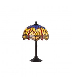 1 Light Octagonal Table Lamp E27 With 30cm Tiffany Shade, Blue, Orange, Crystal, Aged Antique Brass - 1