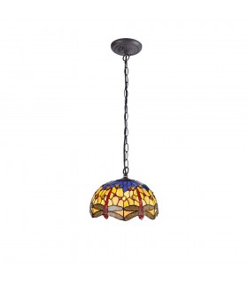 1 Light Downlighter Ceiling Pendant E27 With 30cm Tiffany Shade, Blue, Orange, Crystal, Aged Antique Brass - 1