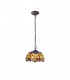 2 Light Downlighter Ceiling Pendant E27 With 30cm Tiffany Shade, Blue, Orange, Crystal, Aged Antique Brass - 1