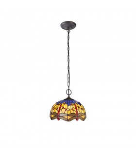 2 Light Downlighter Ceiling Pendant E27 With 30cm Tiffany Shade, Blue, Orange, Crystal, Aged Antique Brass - 1