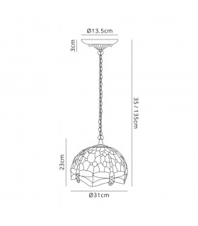 3 Light Downlighter Ceiling Pendant E27 With 30cm Tiffany Shade, Blue, Orange, Crystal, Aged Antique Brass - 2