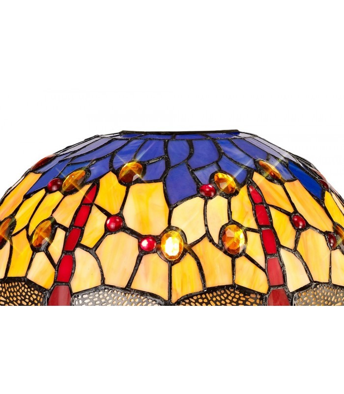 3 Light Downlighter Ceiling Pendant E27 With 30cm Tiffany Shade, Blue, Orange, Crystal, Aged Antique Brass - 3