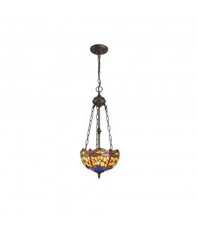 2 Light Uplighter Ceiling Pendant E27 With 30cm Tiffany Shade, Blue, Orange, Crystal, Aged Antique Brass - 1