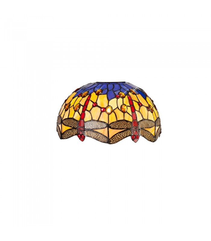 2 Light Uplighter Ceiling Pendant E27 With 30cm Tiffany Shade, Blue, Orange, Crystal, Aged Antique Brass - 6