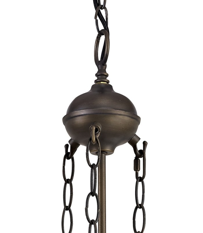 2 Light Uplighter Ceiling Pendant E27 With 30cm Tiffany Shade, Blue, Orange, Crystal, Aged Antique Brass - 8