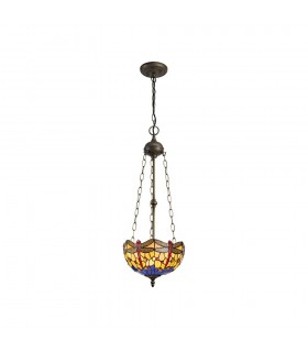 3 Light Uplighter Ceiling Pendant E27 With 30cm Tiffany Shade, Blue, Orange, Crystal, Aged Antique Brass - 1