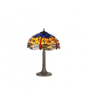 2 Light Tree Like Table Lamp E27 With 40cm Tiffany Shade, Blue, Orange, Crystal, Aged Antique Brass - 1