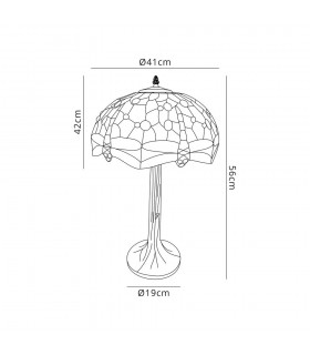 2 Light Tree Like Table Lamp E27 With 40cm Tiffany Shade, Blue, Orange, Crystal, Aged Antique Brass - 2