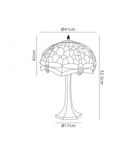 2 Light Octagonal Table Lamp E27 With 40cm Tiffany Shade, Blue, Orange, Crystal, Aged Antique Brass - 2