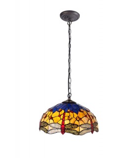 1 Light Downlighter Ceiling Pendant E27 With 40cm Tiffany Shade, Blue, Orange, Crystal, Aged Antique Brass - 1