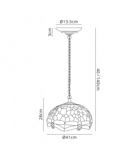2 Light Downlighter Ceiling Pendant E27 With 40cm Tiffany Shade, Blue, Orange, Crystal, Aged Antique Brass - 2