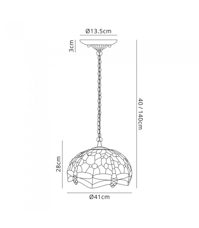 3 Light Downlighter Ceiling Pendant E27 With 40cm Tiffany Shade, Blue, Orange, Crystal, Aged Antique Brass - 2