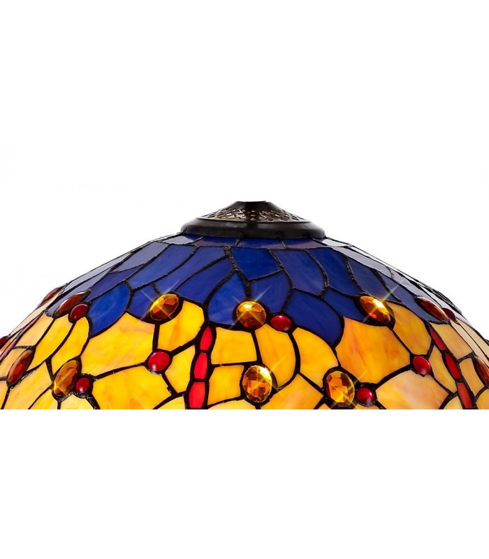 3 Light Downlighter Ceiling Pendant E27 With 40cm Tiffany Shade, Blue, Orange, Crystal, Aged Antique Brass - 3