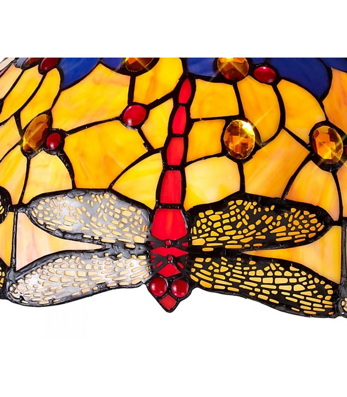 3 Light Downlighter Ceiling Pendant E27 With 40cm Tiffany Shade, Blue, Orange, Crystal, Aged Antique Brass - 4