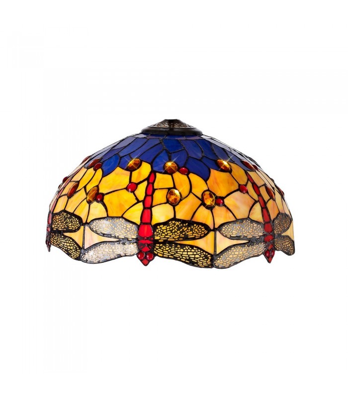 3 Light Downlighter Ceiling Pendant E27 With 40cm Tiffany Shade, Blue, Orange, Crystal, Aged Antique Brass - 6