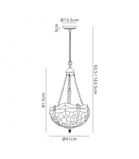 3 Light Uplighter Ceiling Pendant E27 With 40cm Tiffany Shade, Blue, Orange, Crystal, Aged Antique Brass - 2