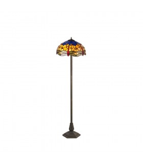 2 Light Octagonal Floor Lamp E27 With 40cm Tiffany Shade, Blue, Orange, Crystal, Aged Antique Brass - 1