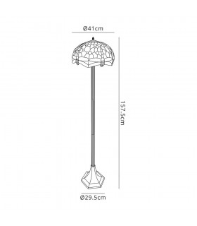 2 Light Octagonal Floor Lamp E27 With 40cm Tiffany Shade, Blue, Orange, Crystal, Aged Antique Brass - 2