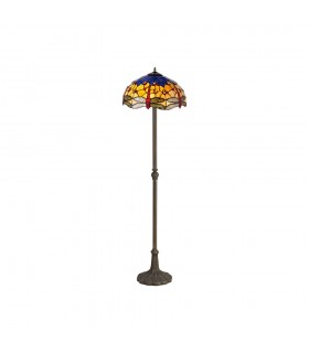 2 Light Leaf Design Floor Lamp E27 With 40cm Tiffany Shade, Blue, Orange, Crystal, Aged Antique Brass - 1