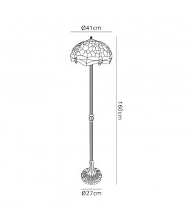 2 Light Leaf Design Floor Lamp E27 With 40cm Tiffany Shade, Blue, Orange, Crystal, Aged Antique Brass - 2