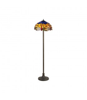 2 Light Stepped Design Floor Lamp E27 With 40cm Tiffany Shade, Blue, Orange, Crystal, Aged Antique Brass - 1